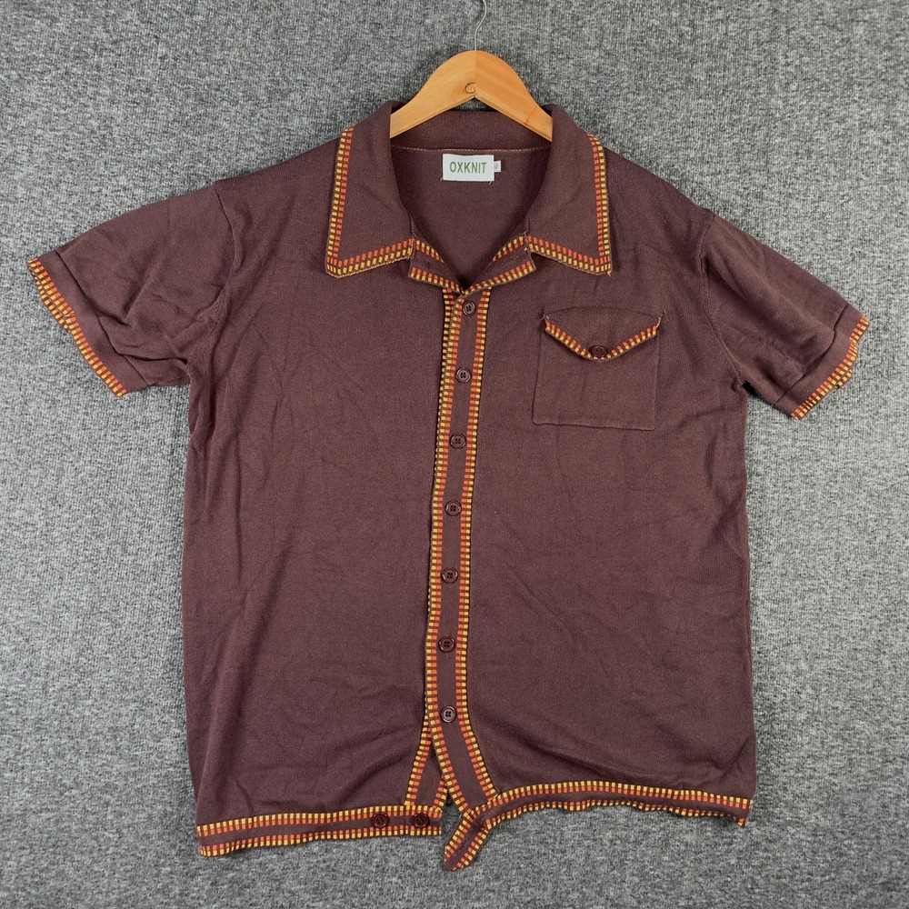 Oxknit Shirt Men Extra Large Brown 70s Retro Hippie Button Up